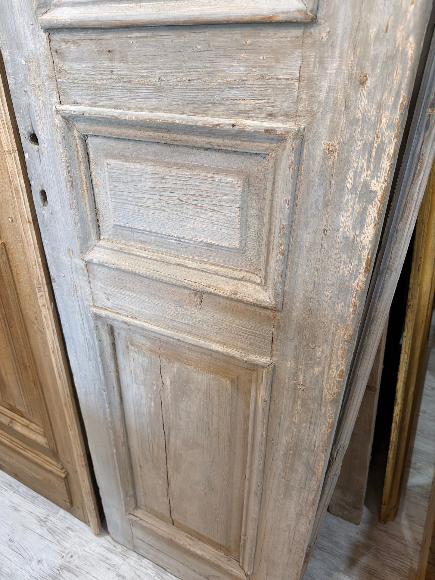 Three Raised Panel French Antique Door with Blue Patina AG307