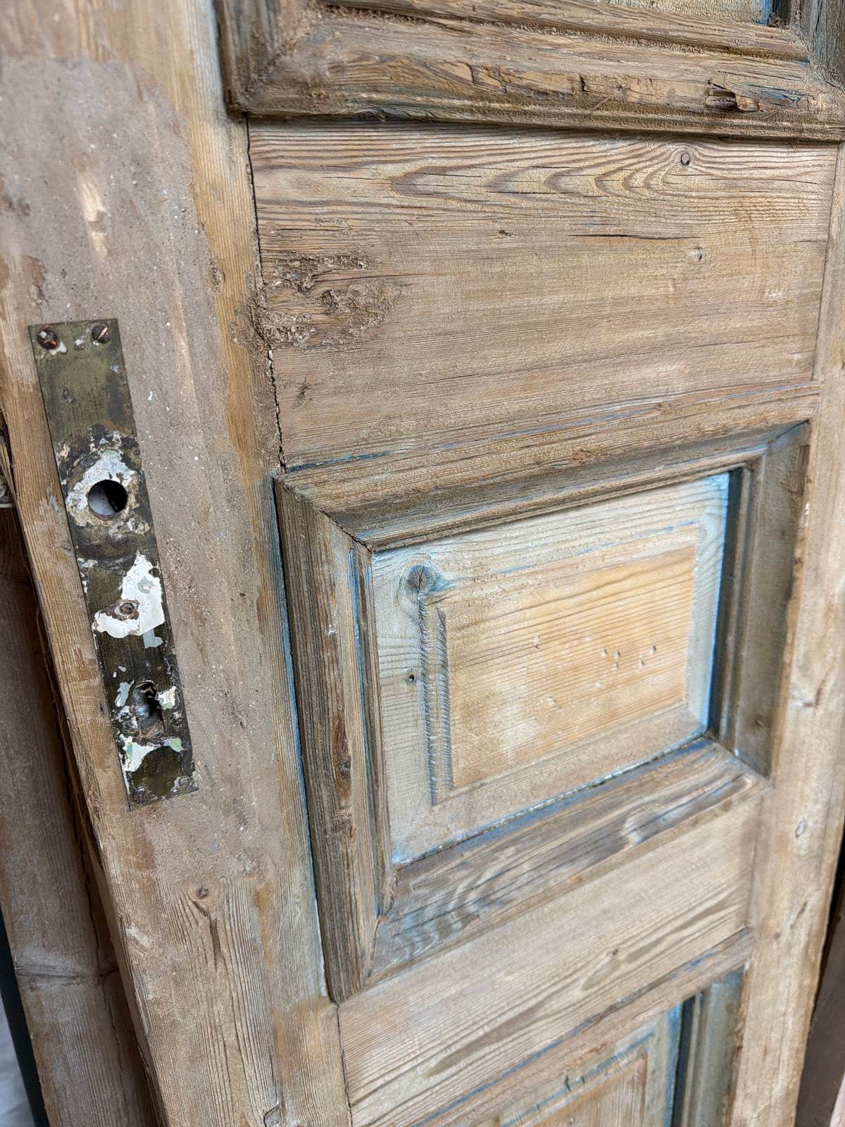 Three Raised Panel Antique French Door with Patina 42x92.5x1.75