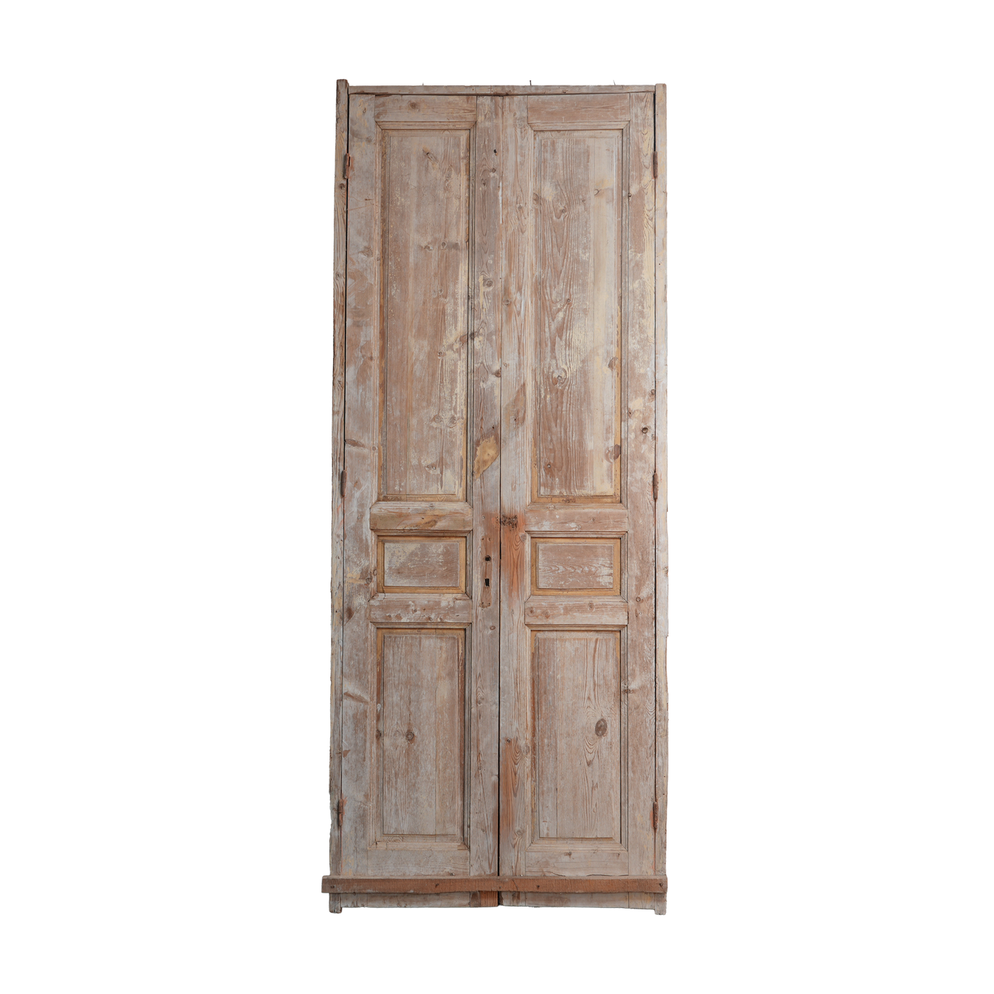 Wooden door with a rustic appearance on a white background