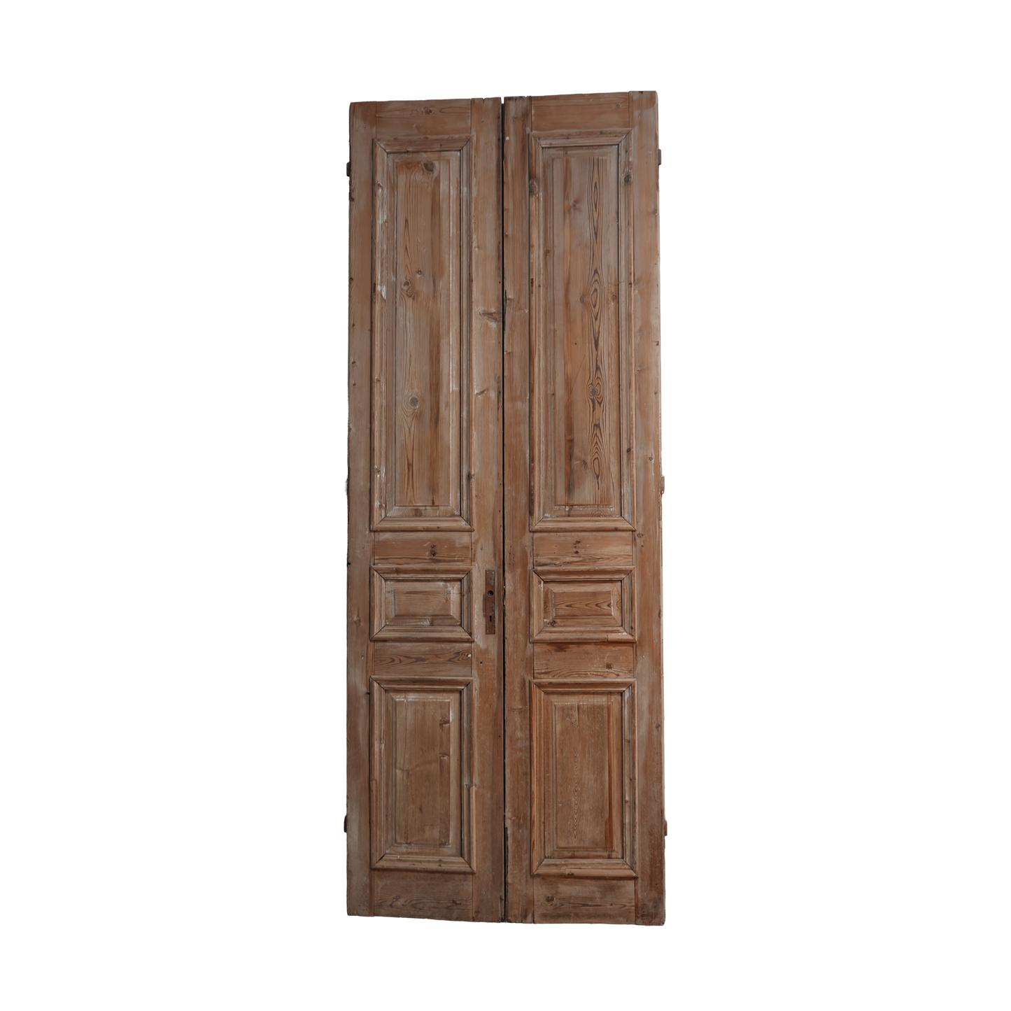 Pair of wooden doors with panel design on a white background