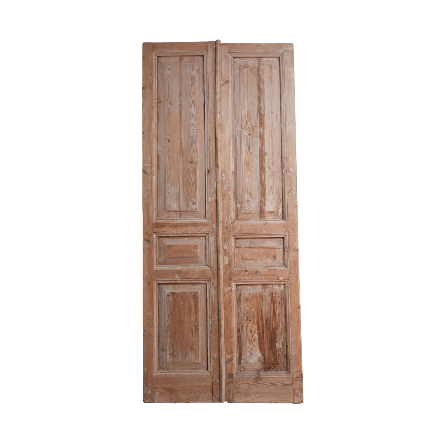 Pair of wooden doors with a rustic finish on a white background