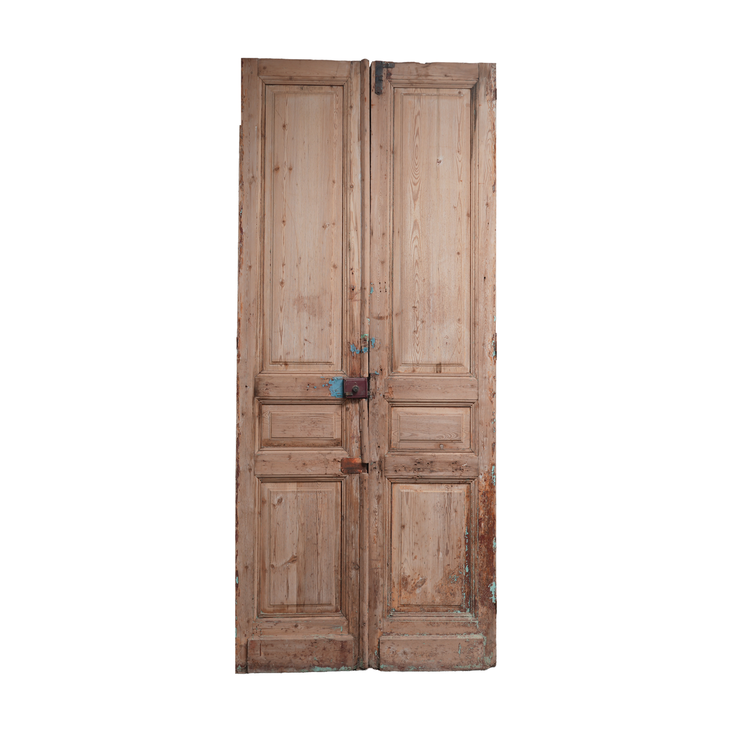Pair of wooden doors with a vintage appearance on a white background