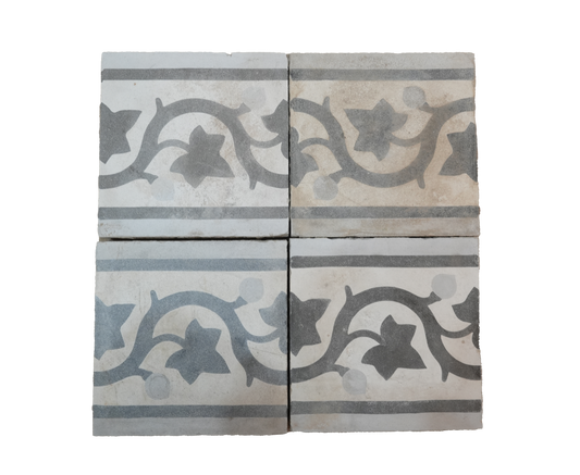 Black Lierre Ancien Encaustic Tile AB038