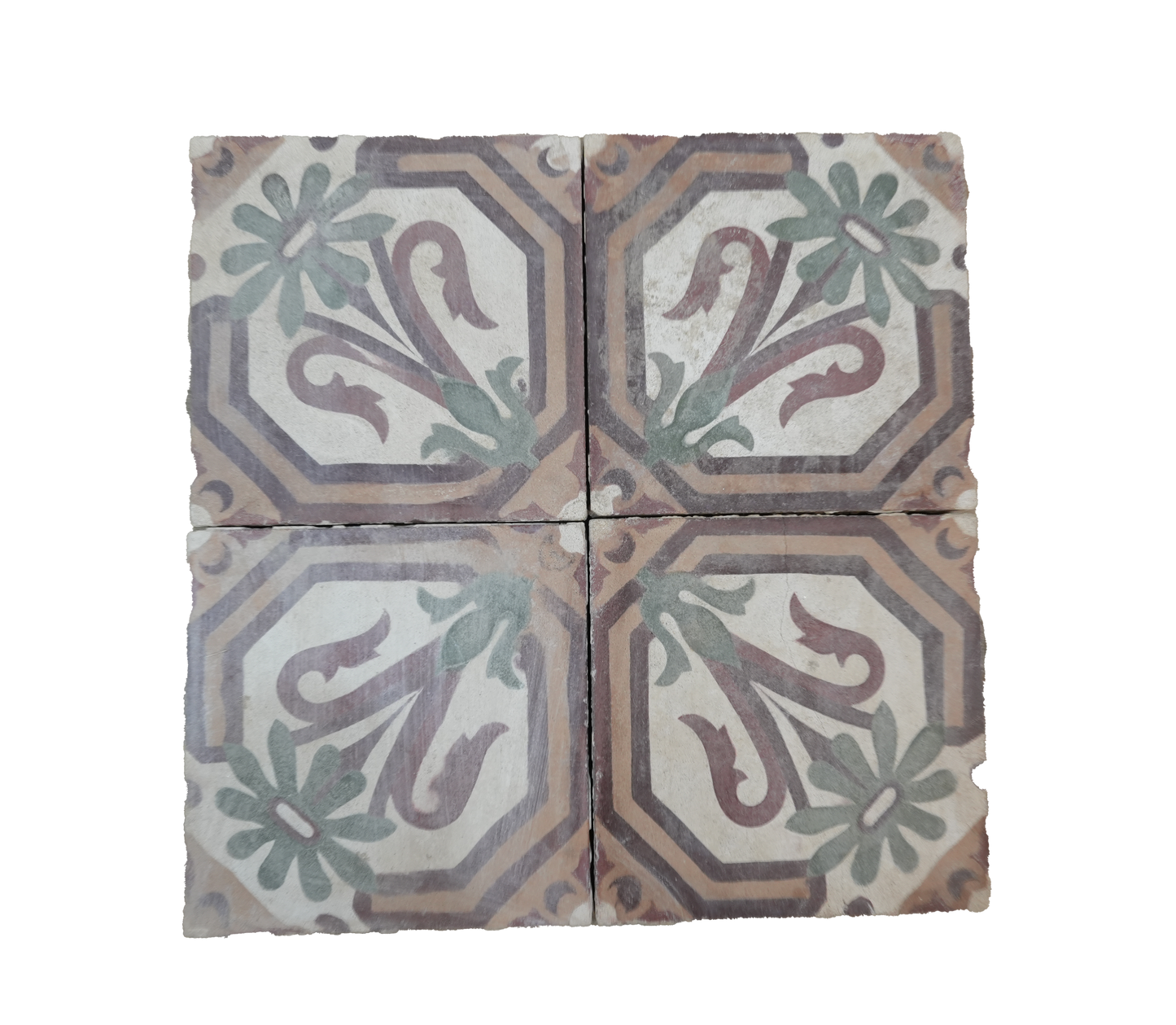 Decorative tiles with floral patterns on a white background