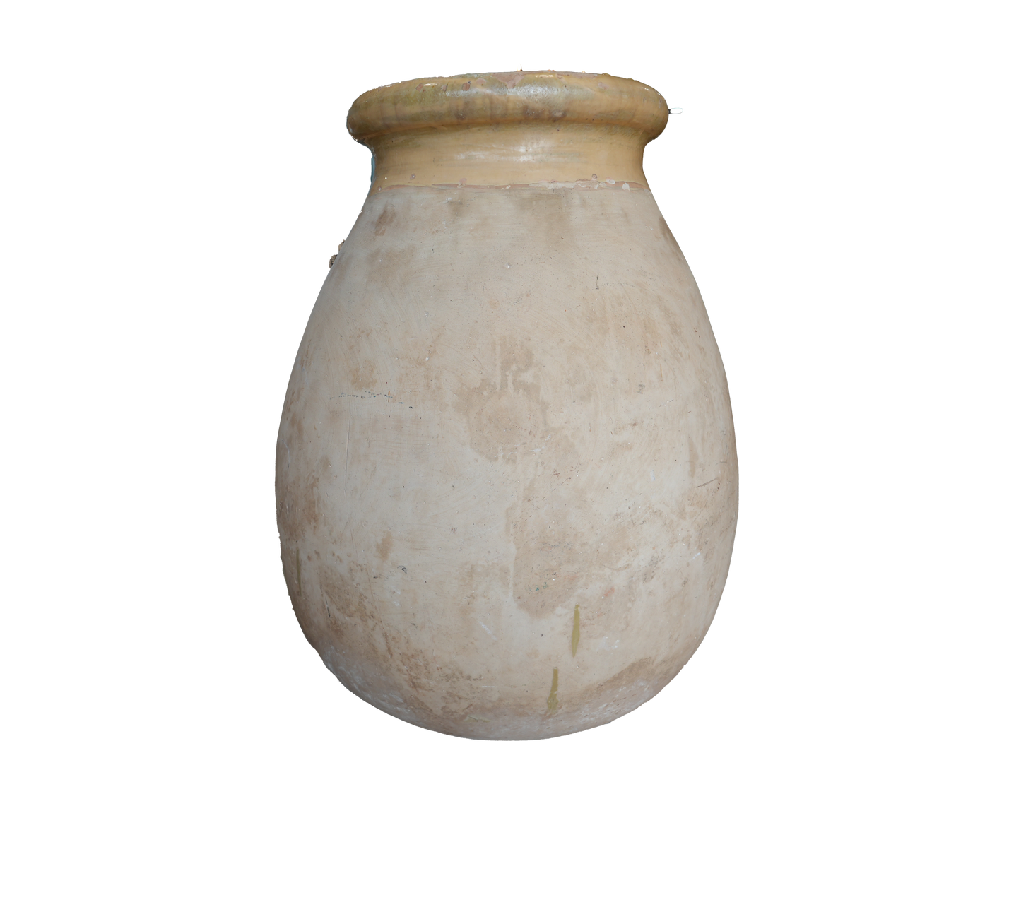 Beige ceramic pot on a white background. French olive Jar