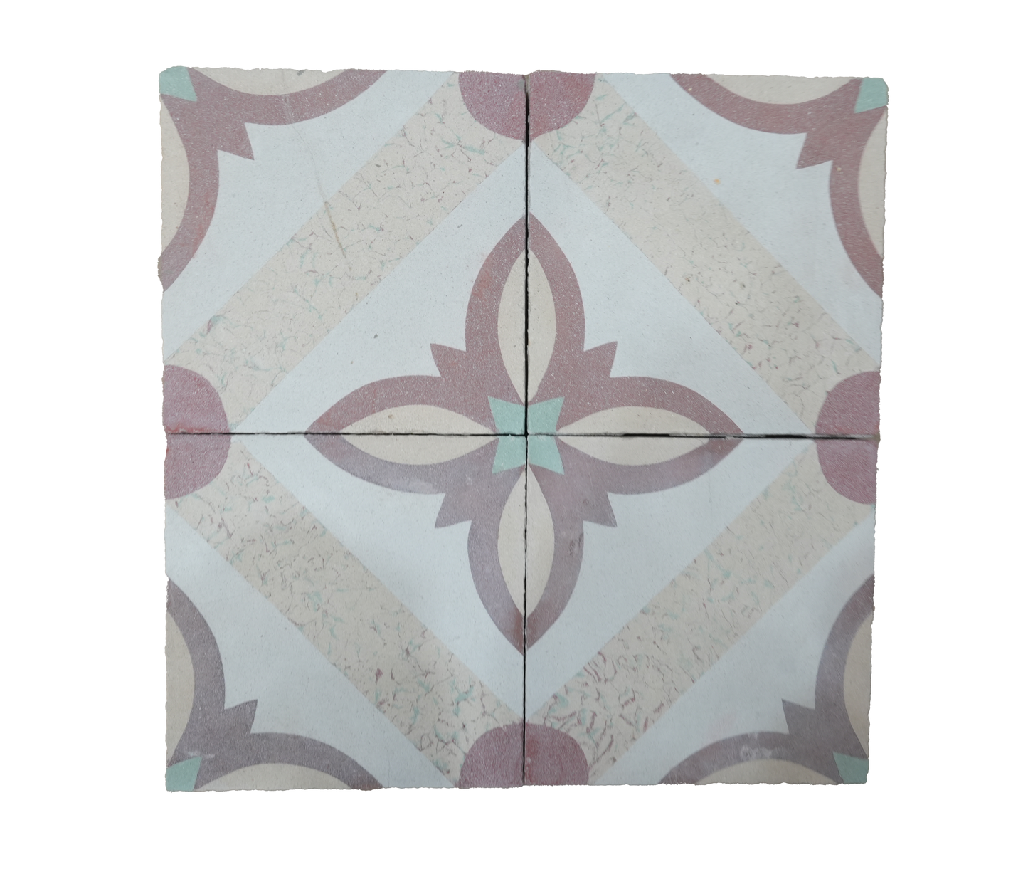 Decorative tile with a geometric pattern on a white background