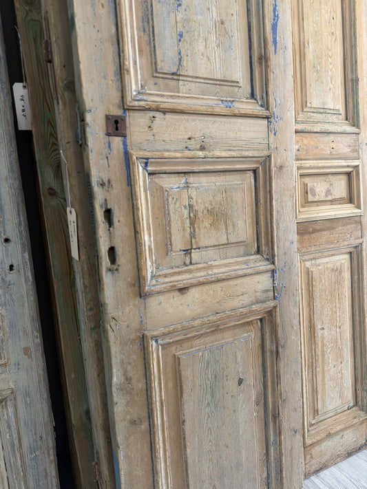 Antique French Door with Raised Panels and blue paint 46x105x1.75