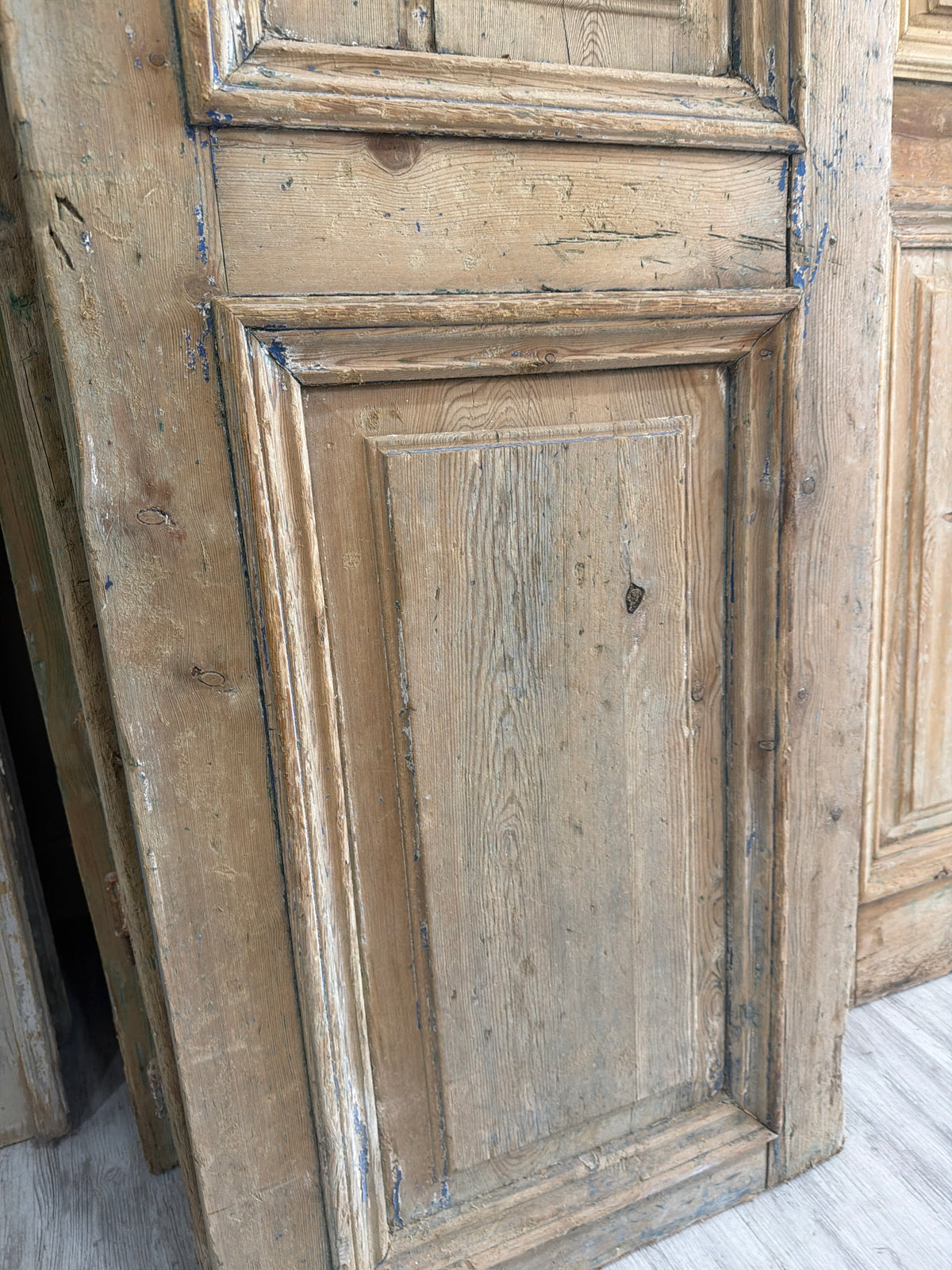 Antique French Door with Raised Panels and blue paint 46x105x1.75