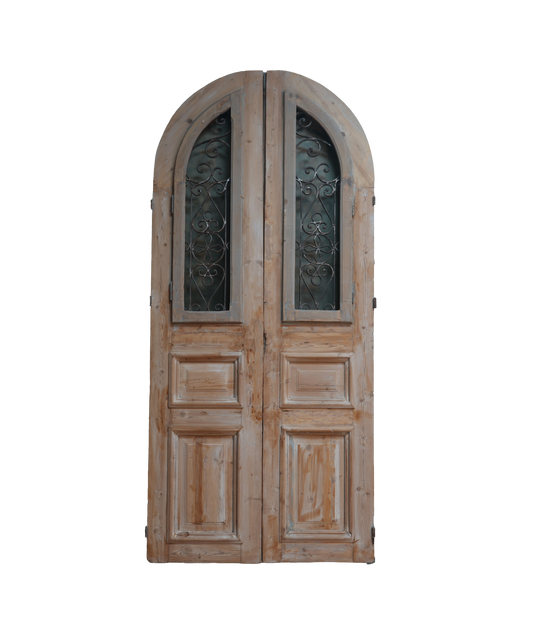 French Raised Panel Arched Iron Antique Door AG247