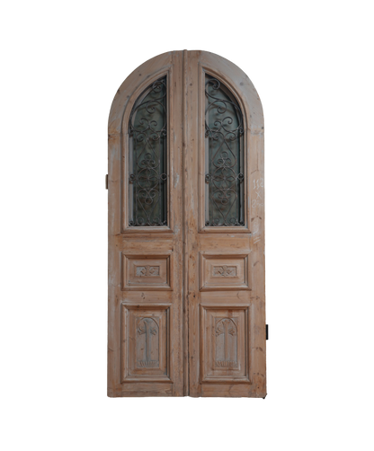 French Raised Panel Arched Iron Antique Door AG247