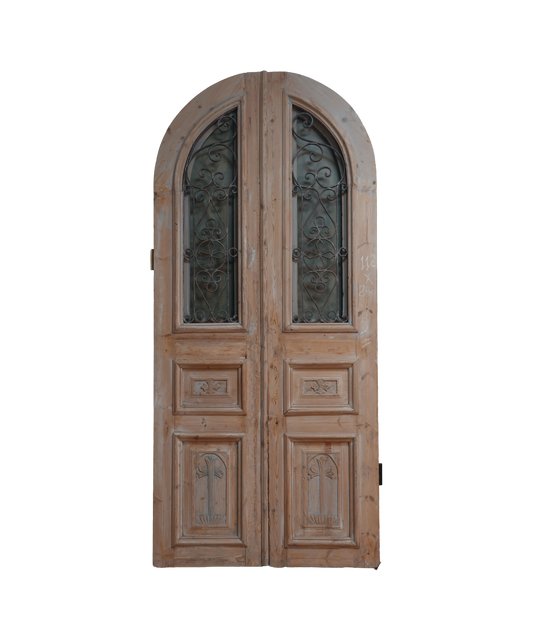 French Raised Panel Arched Iron Antique Door AG247