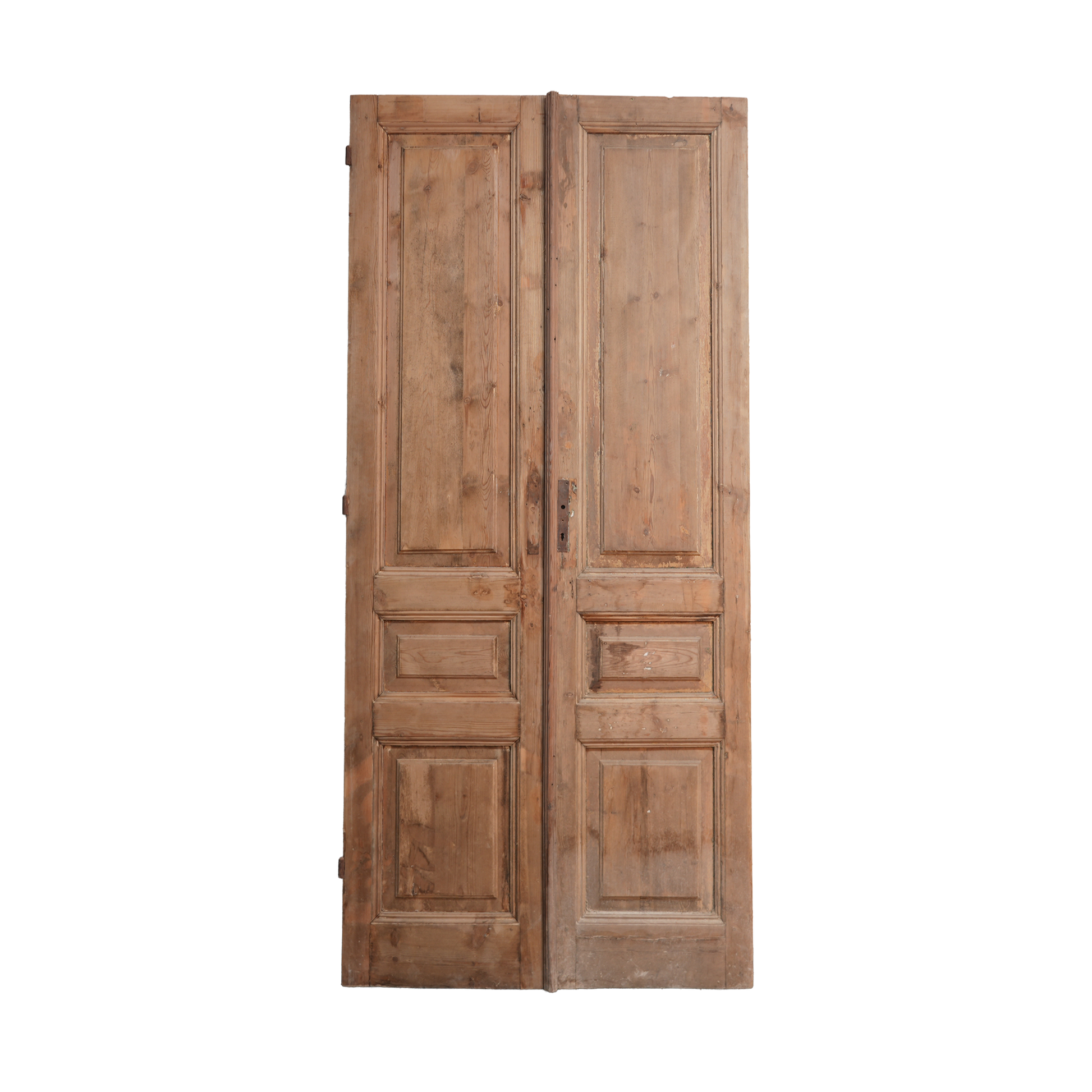 Pair of wooden doors with a rustic finish on a white background