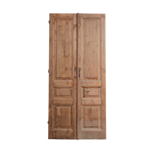 Pair of wooden doors with a rustic finish on a white background