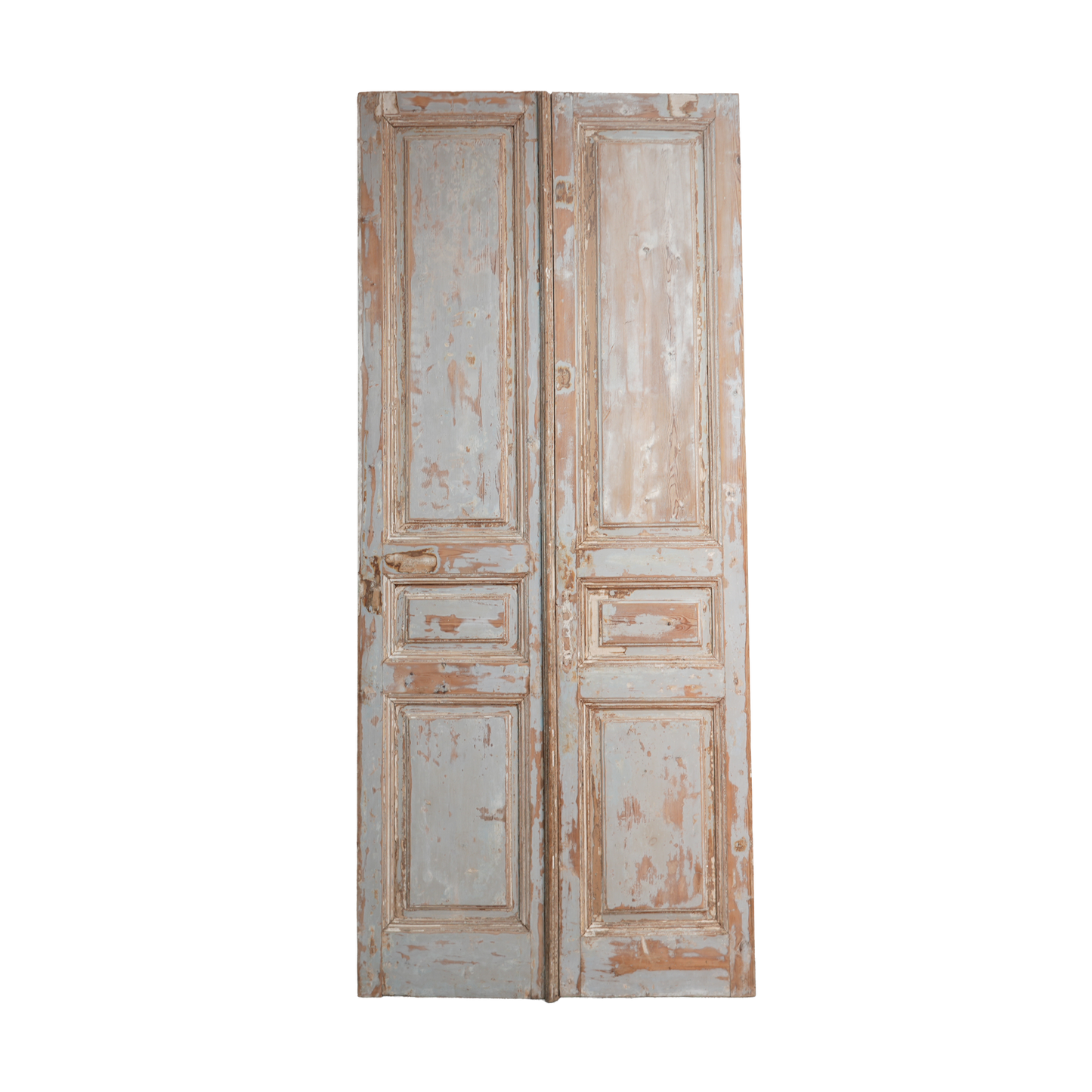 Pair of vintage wooden doors with a weathered finish on a white background