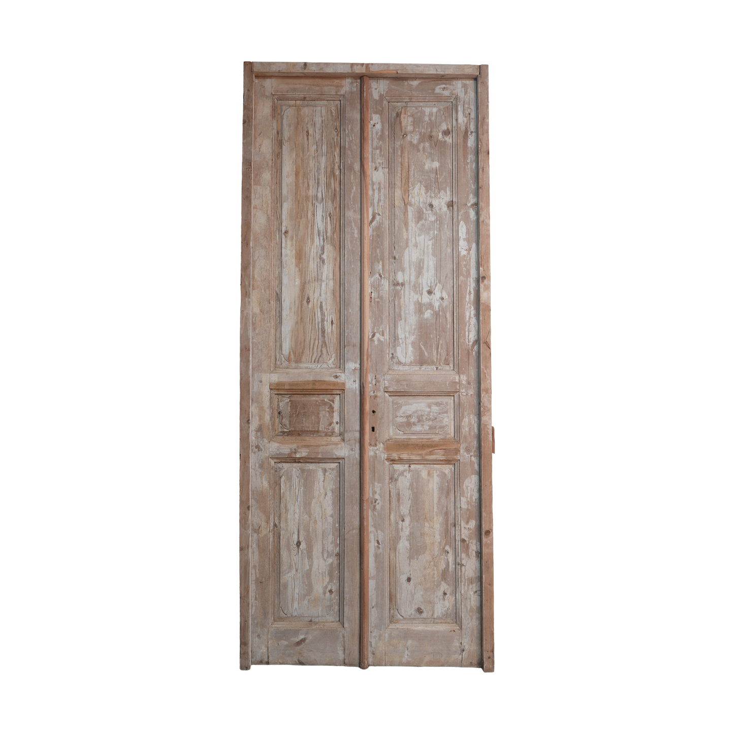Pair of wooden doors with a weathered finish on a white background