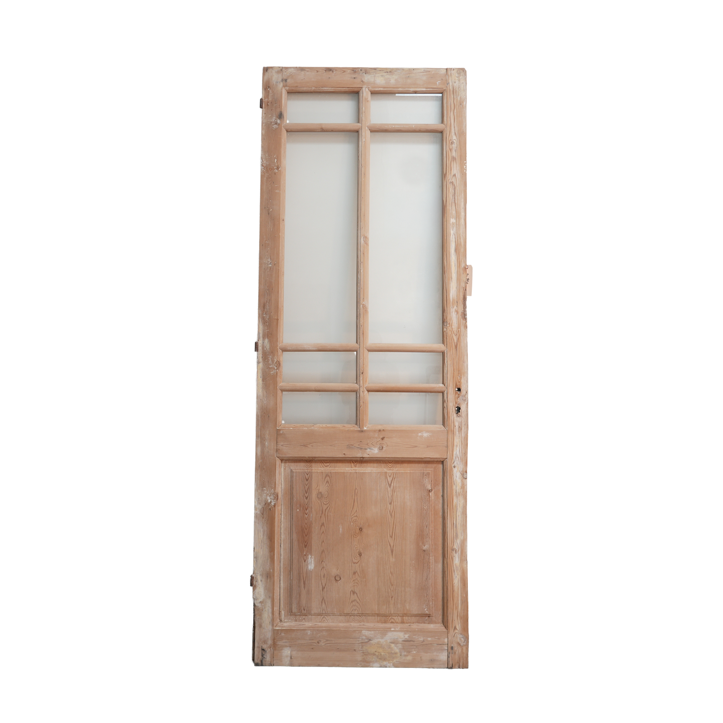 Wooden door with glass panels on a white background