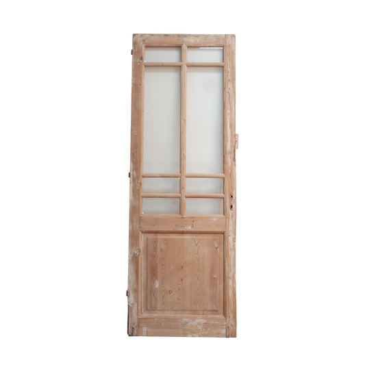 Wooden door with glass panels on a white background