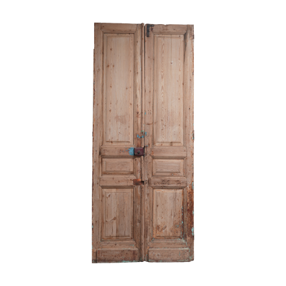 Pair of wooden doors with a vintage appearance on a white background