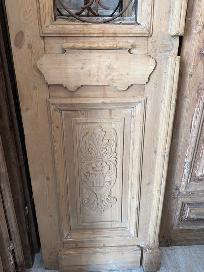 French Raised Panel Iron Antique Door with Carvings 44.5x91.25x1.75