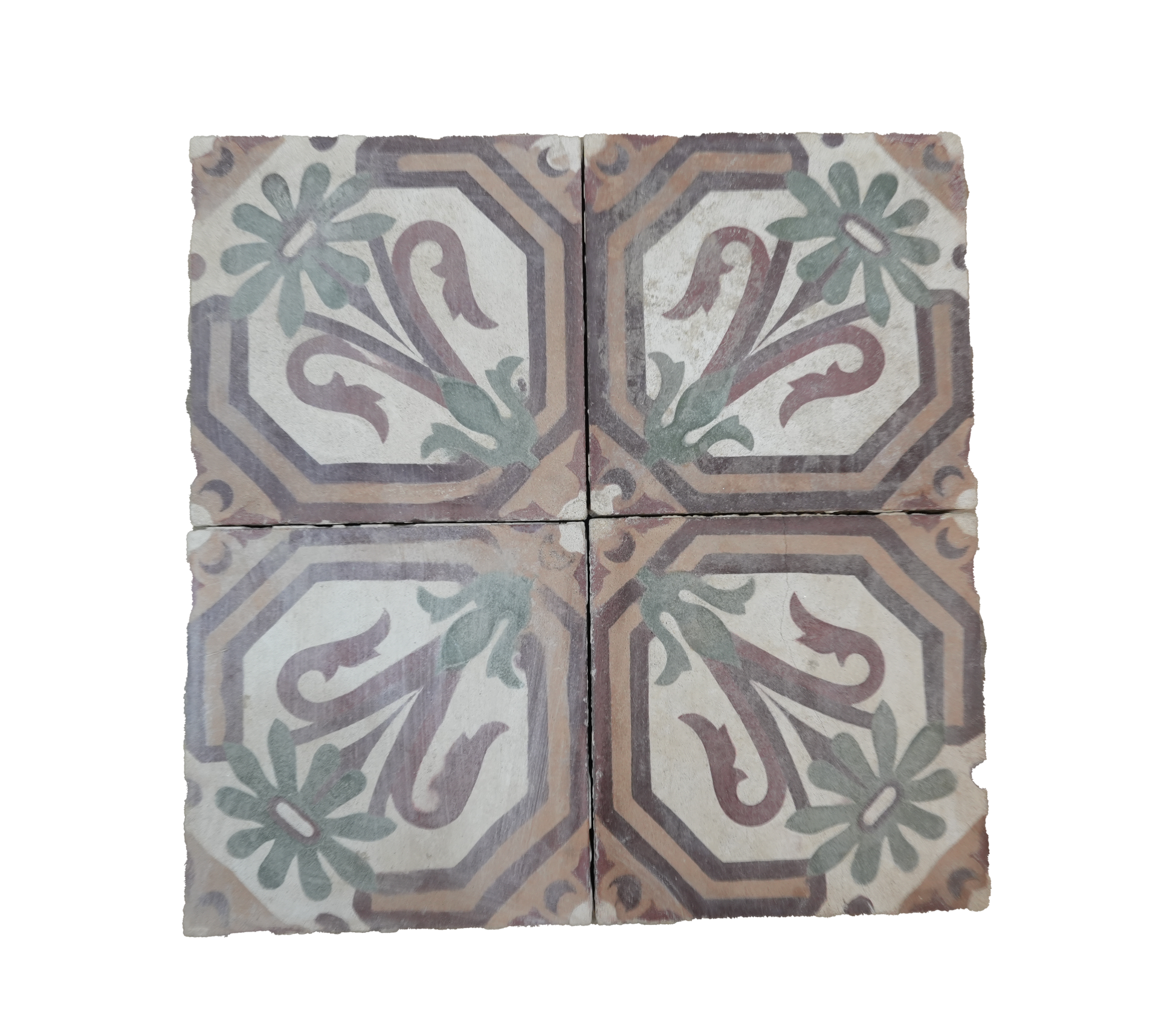 Decorative tiles with floral patterns on a white background