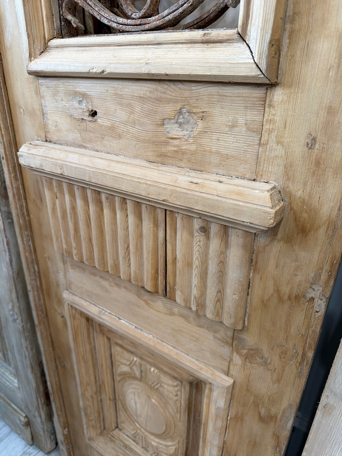 French Raised Panel Iron Antique Door with carvings
