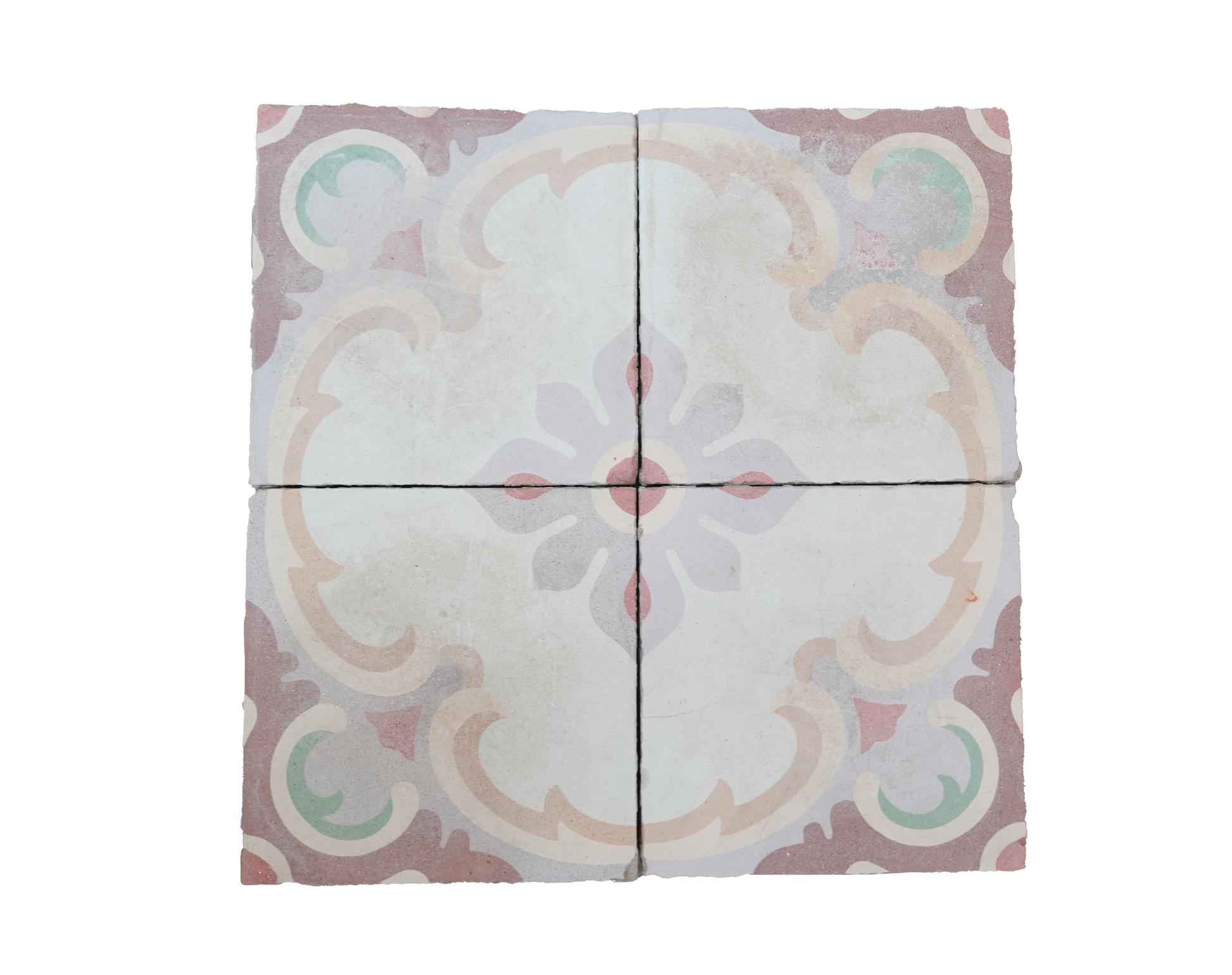 Decorative tile with a floral pattern on a white background