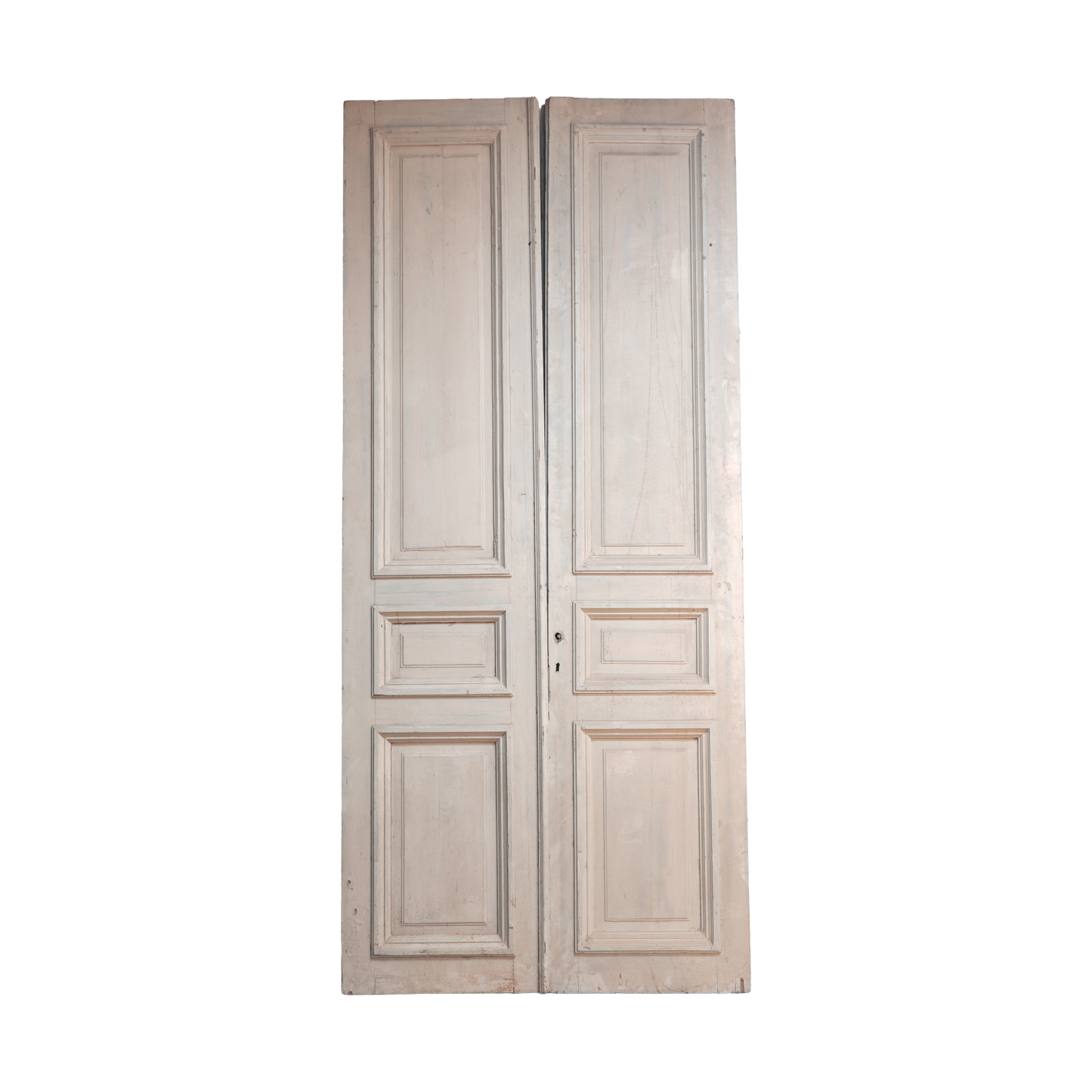 Pair of wooden doors with panel design on a white background