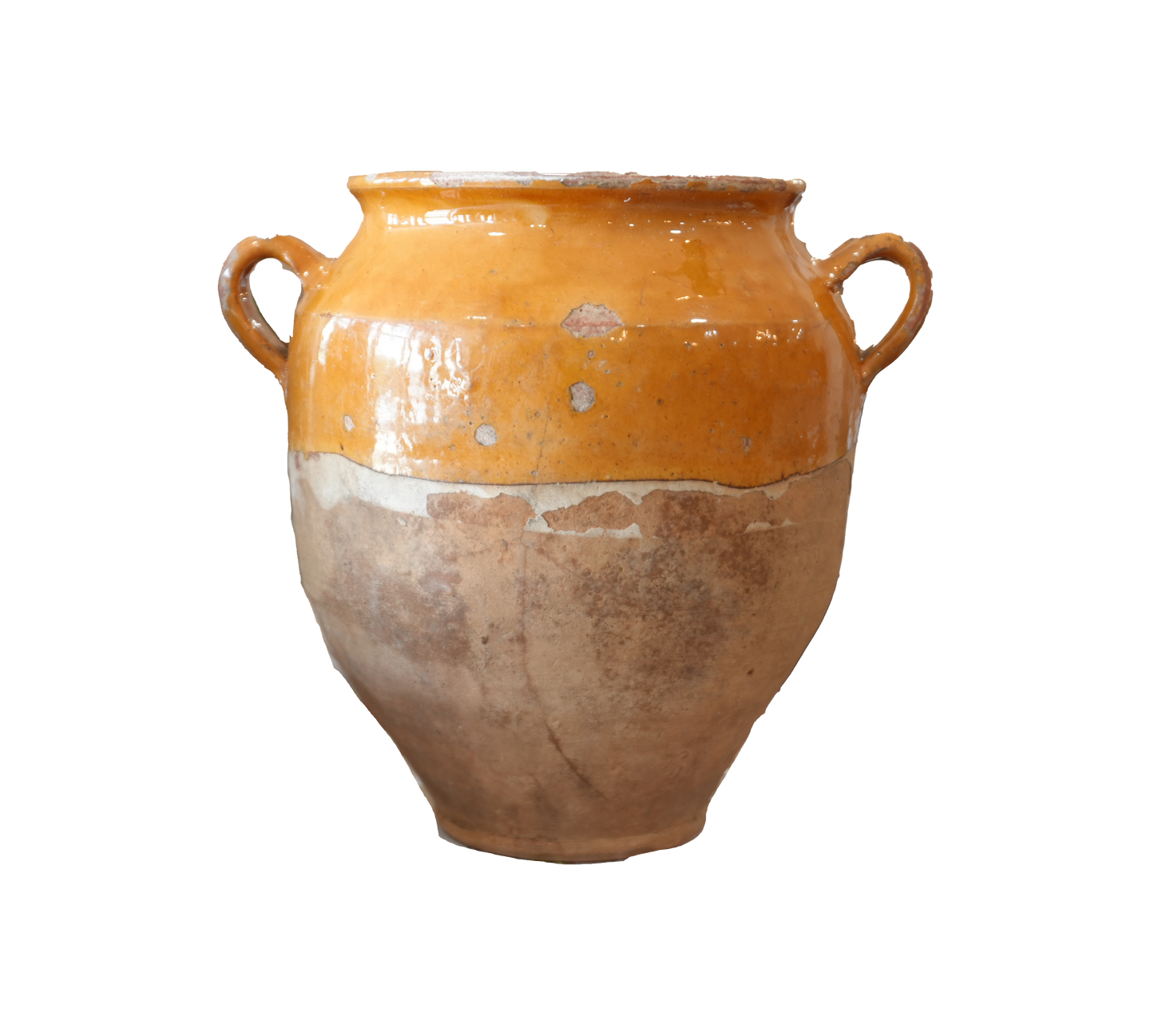 Ceramic jar with a brown glaze on a white background