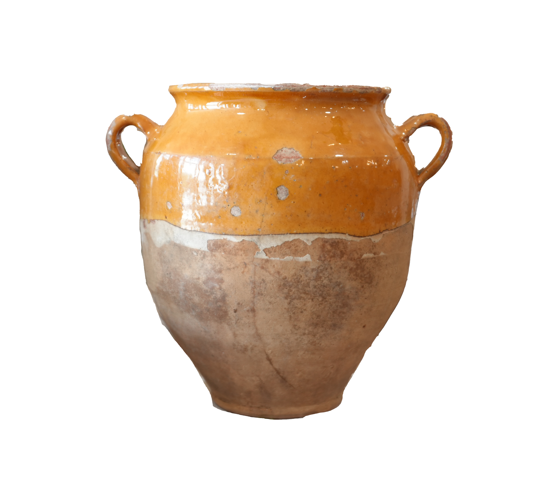 Ceramic jar with a brown glaze on a white background