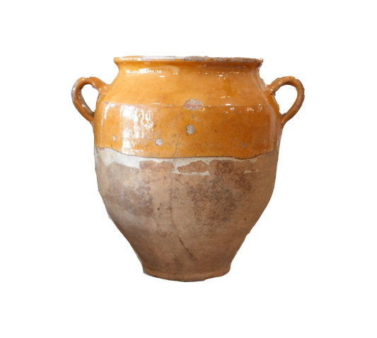 Ceramic jar with a brown glaze on a white background