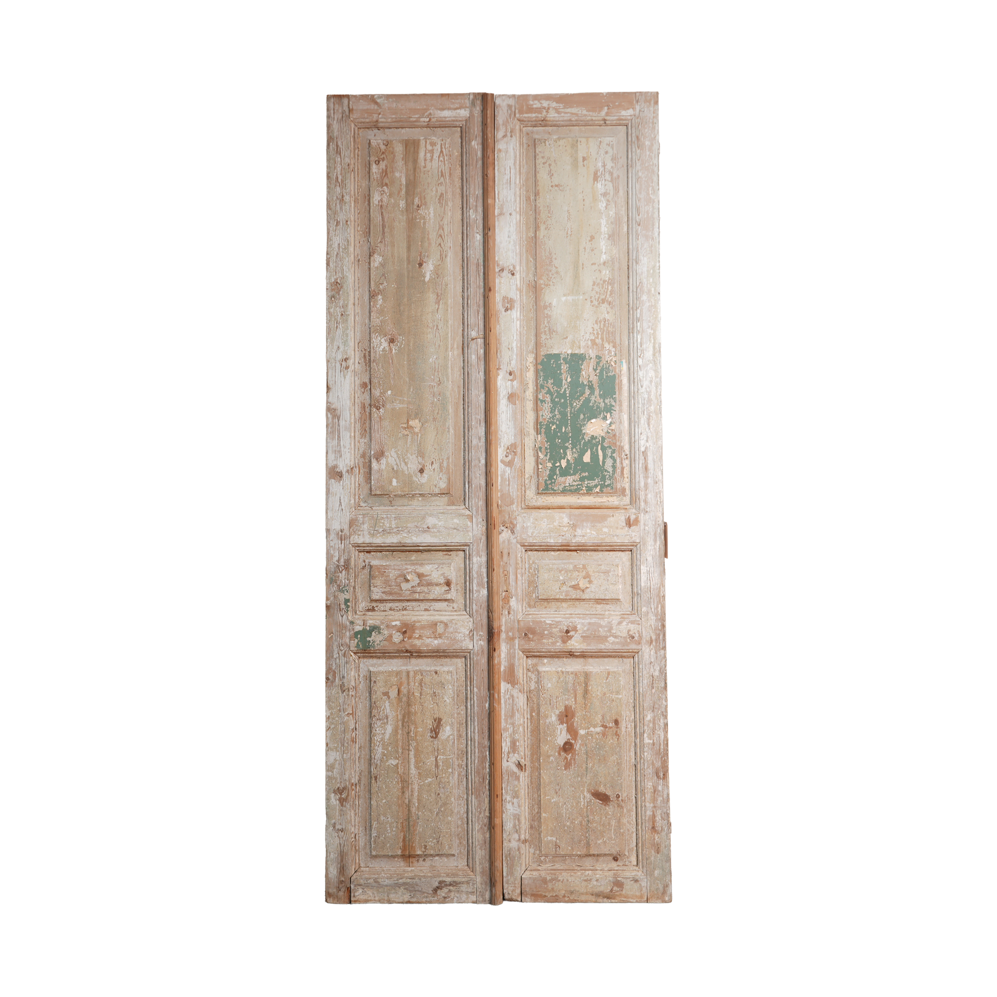 Pair of vintage wooden doors with a white background