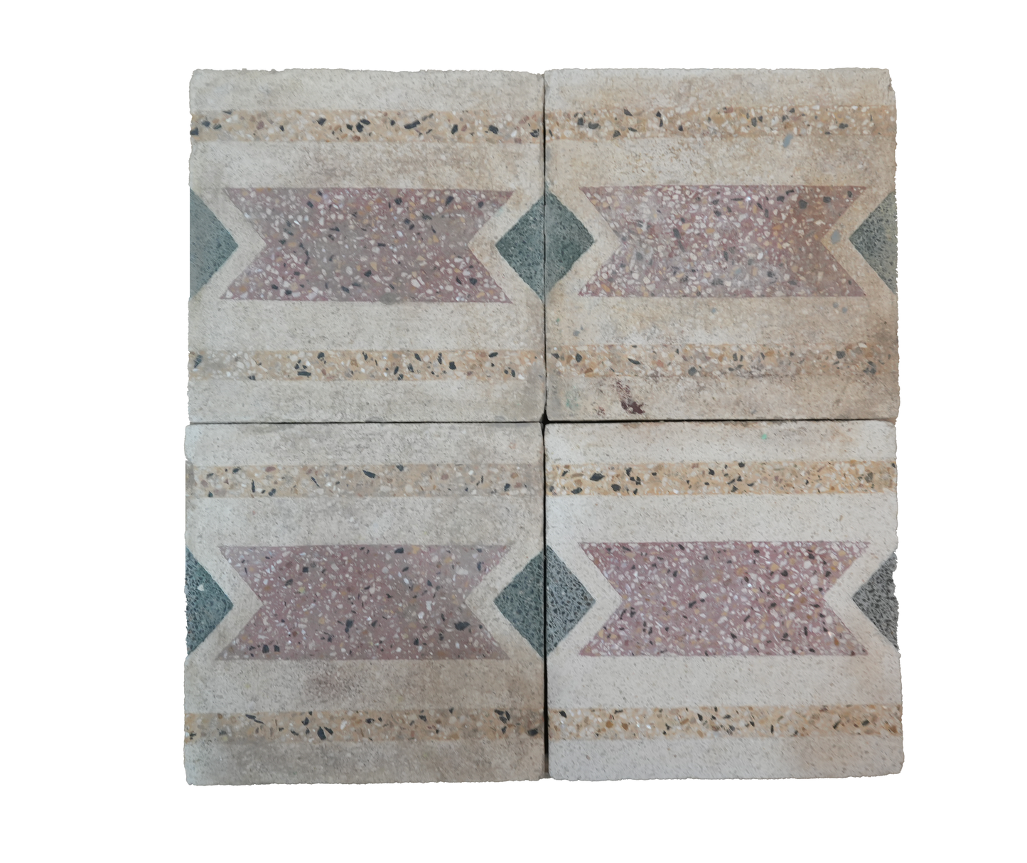 Decorative stone tiles with geometric pattern on a white background