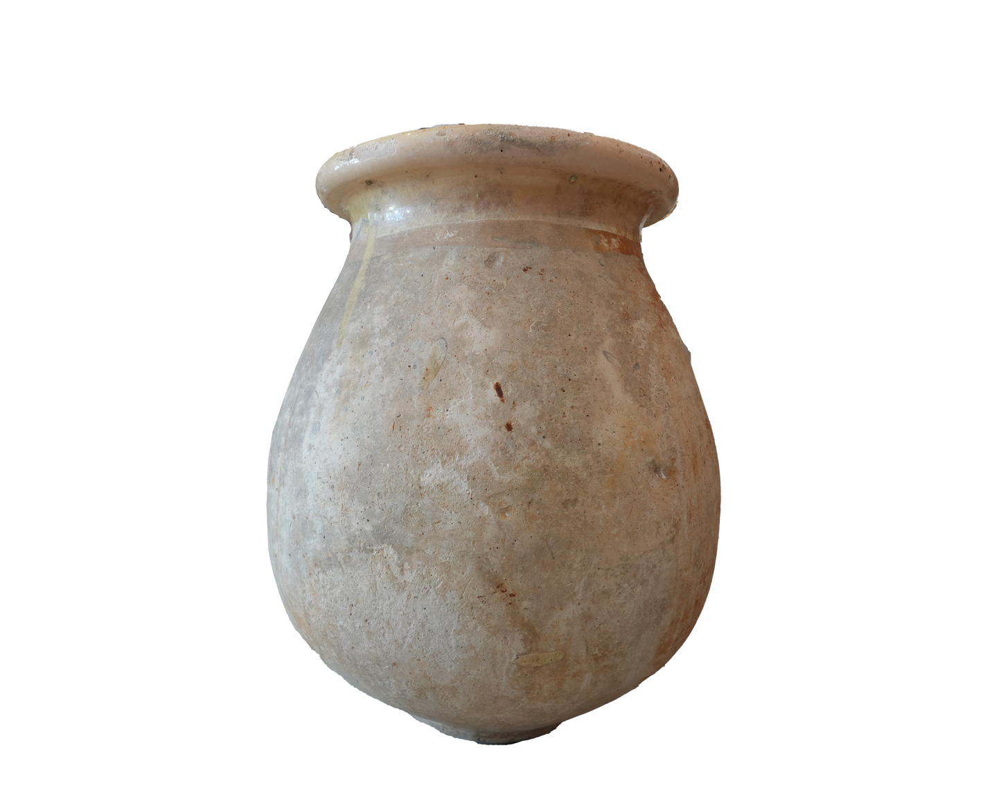 Ancient terracotta pot on a white background French olive Jar