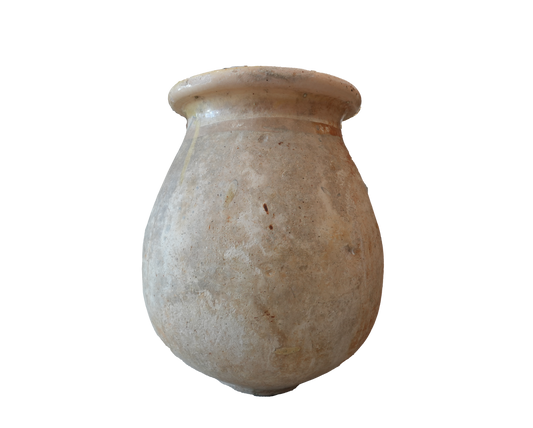 Ancient terracotta pot on a white background French olive Jar