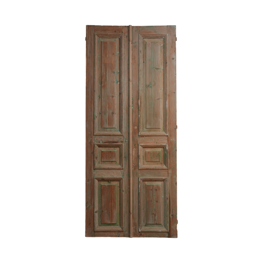 Double Raised Panel French Antique Door Green Patina AA021